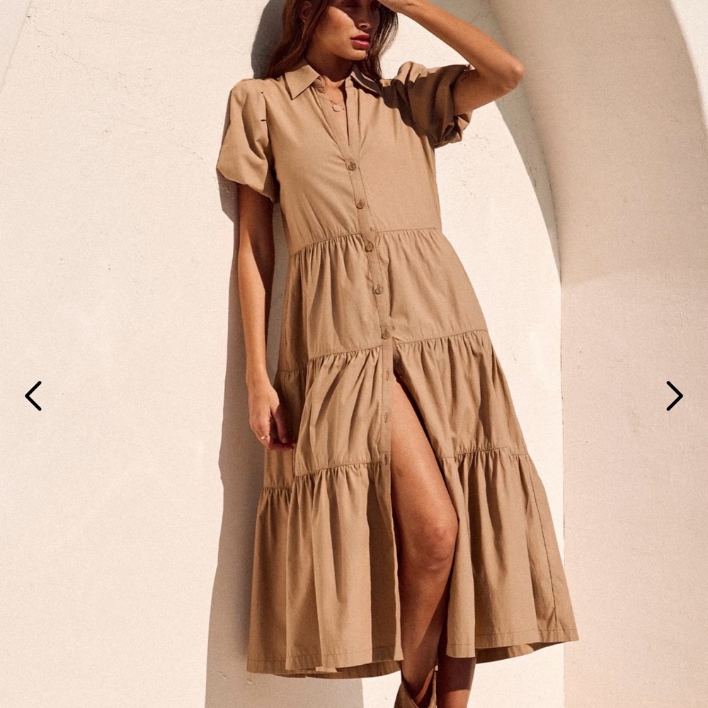 Brochu Walker Tan Tiered Button-Front Midi Dress